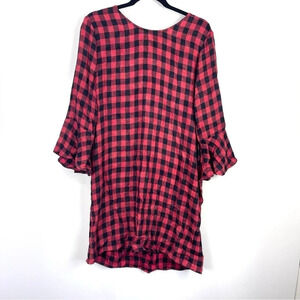 Cloth & Stone Buffalo Plaid Long Bell Sleeve Shift Dress Size Medium